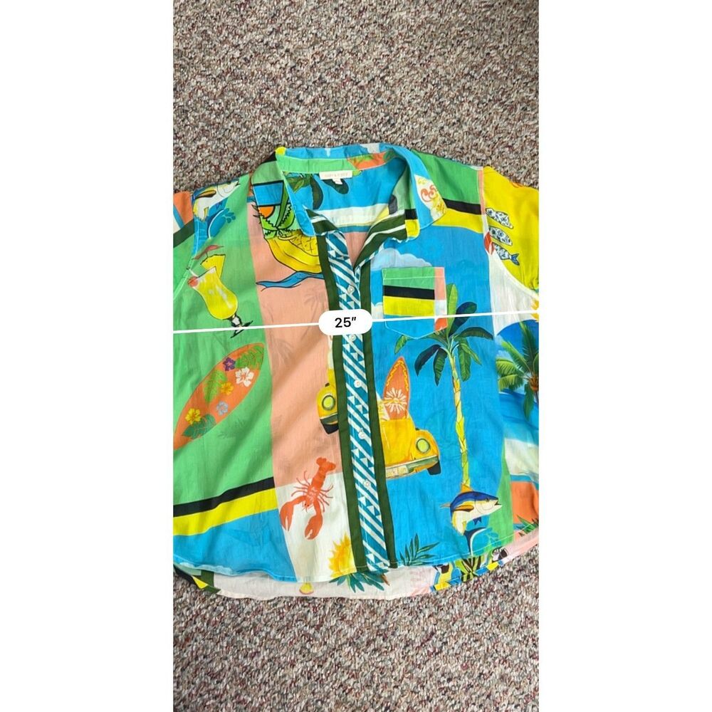 Lucky & Coco NWOT Women's Vibrant Tropical Patchwork Button Front LS Shirt Sz XL - Picture 14 of 15